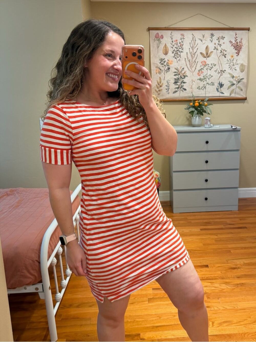 Boden Red and White Striped Short Sleeve Mini Dress Cotton 4R